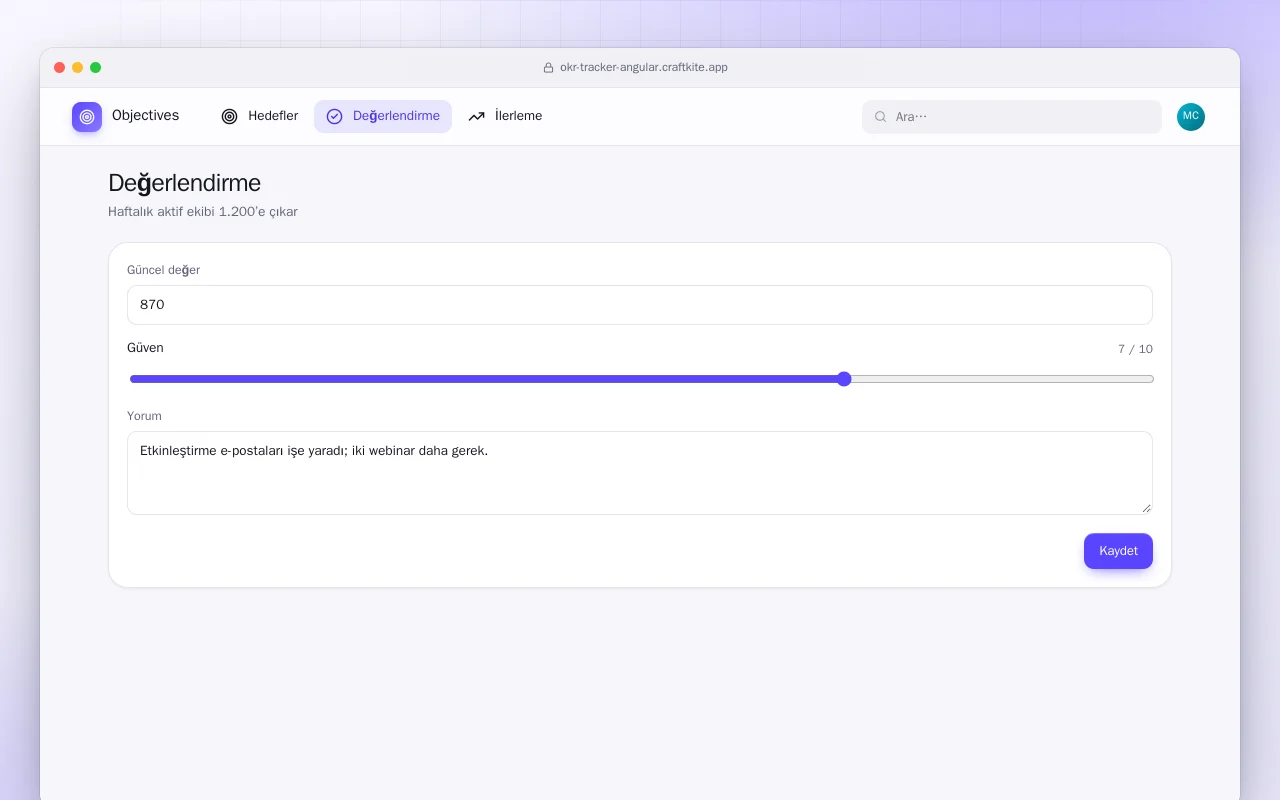 OKR Takibi (Angular): Değerlendirme ekranı