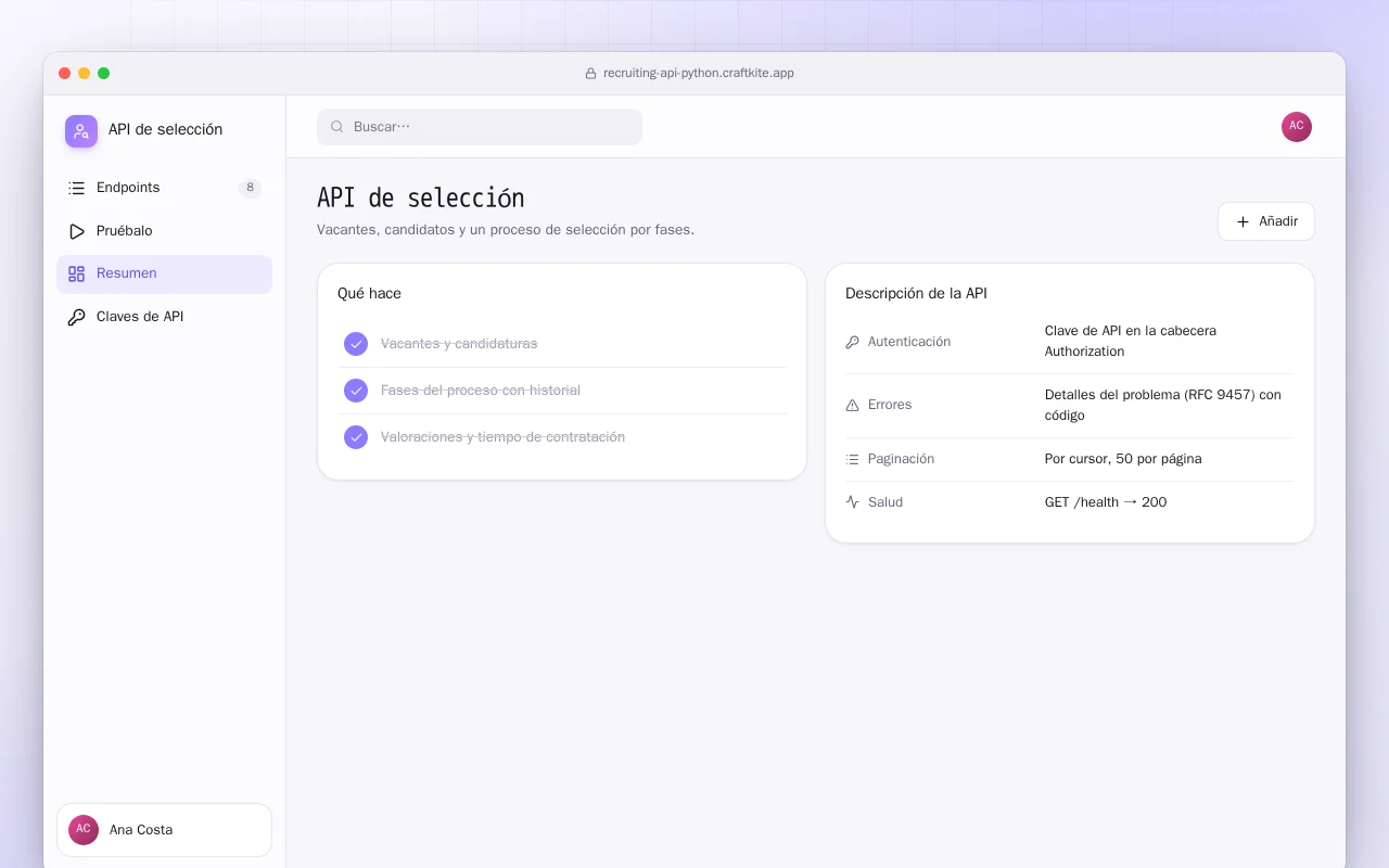 API de selección (Python): la pantalla API de selección