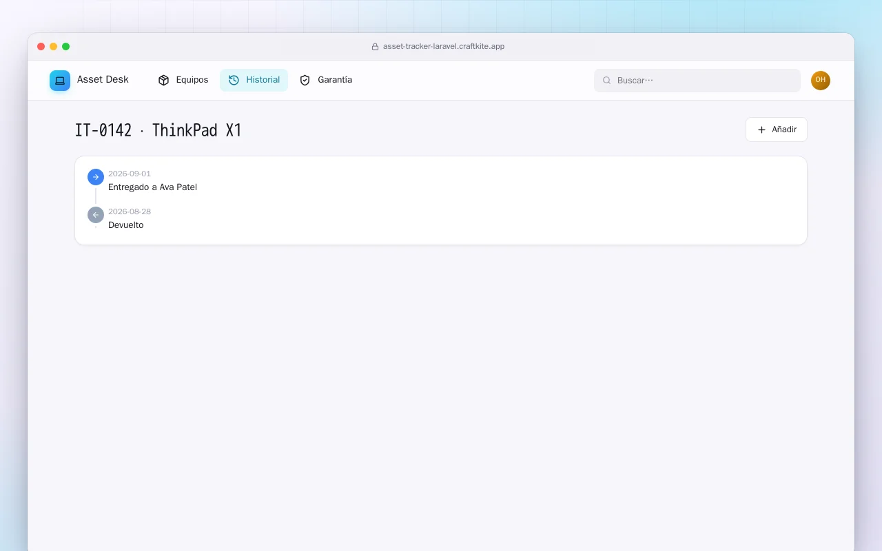 Inventario de equipos TI (Laravel): la pantalla IT-0142 · ThinkPad X1