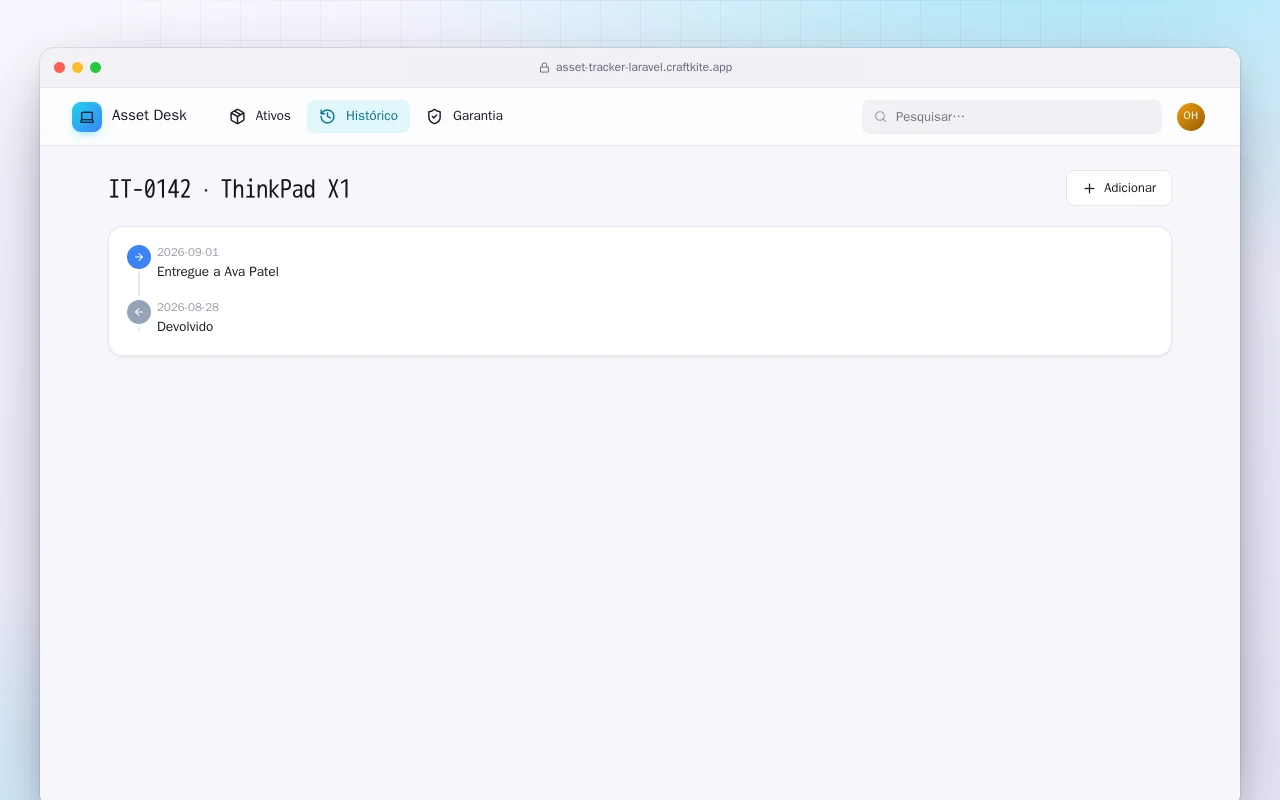 Controle de ativos de TI (Laravel): a tela IT-0142 · ThinkPad X1