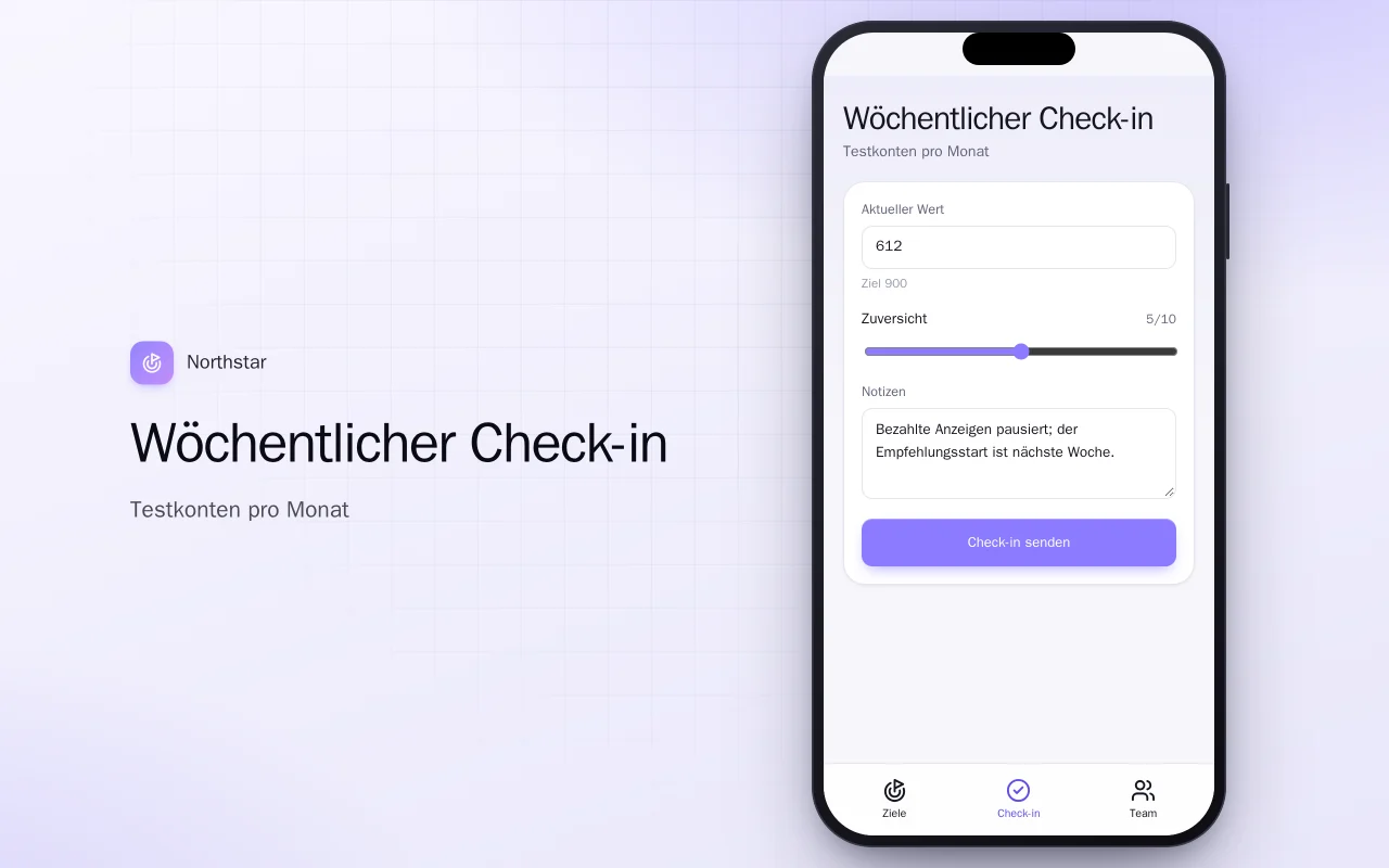 Team-Ziele-Tracker: der Bildschirm „Wöchentlicher Check-in“
