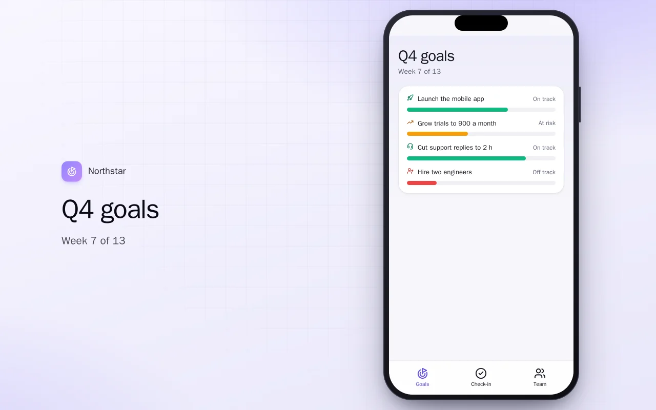 Team goals tracker: the Q4 goals screen