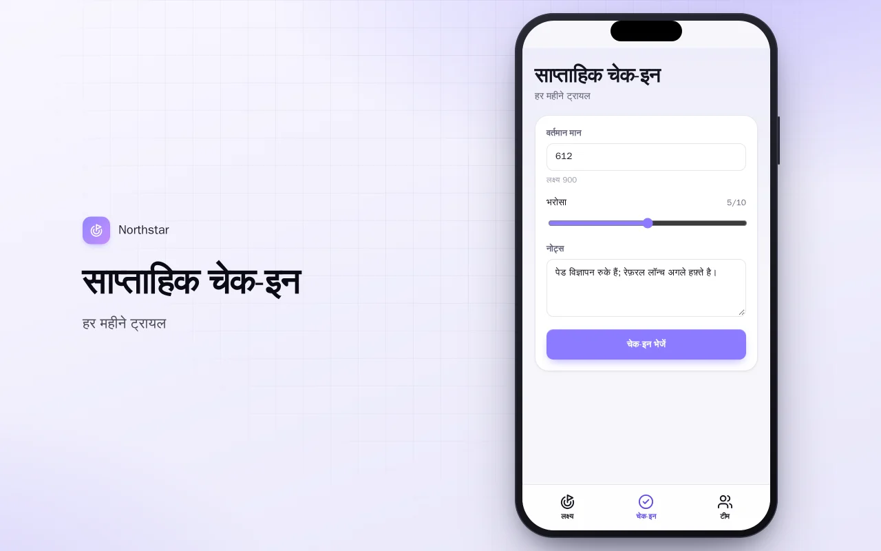 टीम लक्ष्य ट्रैकर: साप्ताहिक चेक-इन स्क्रीन