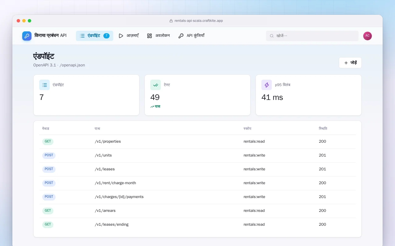 किराया प्रबंधन API (Scala): एंडपॉइंट स्क्रीन
