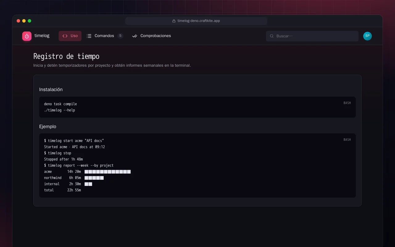 Registro de tiempo (Deno): la pantalla Registro de tiempo