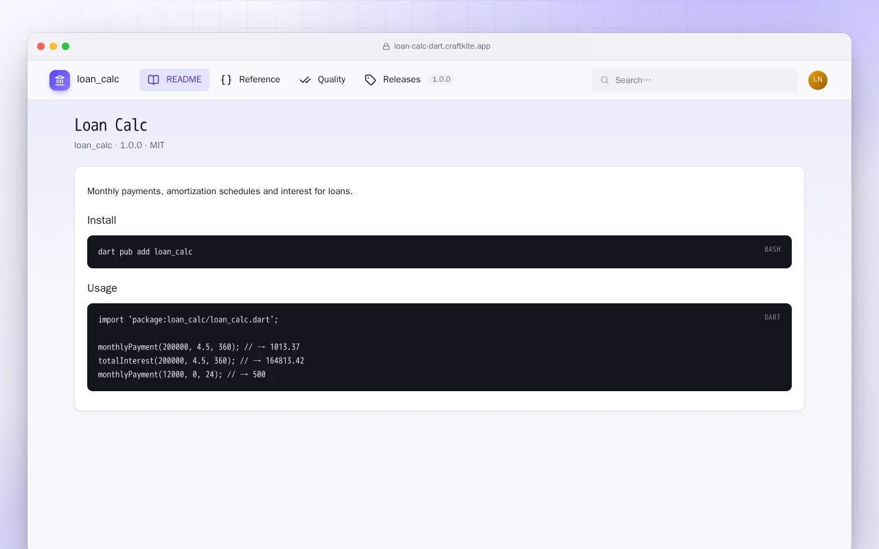 Loan Calc (Dart): the Loan Calc screen
