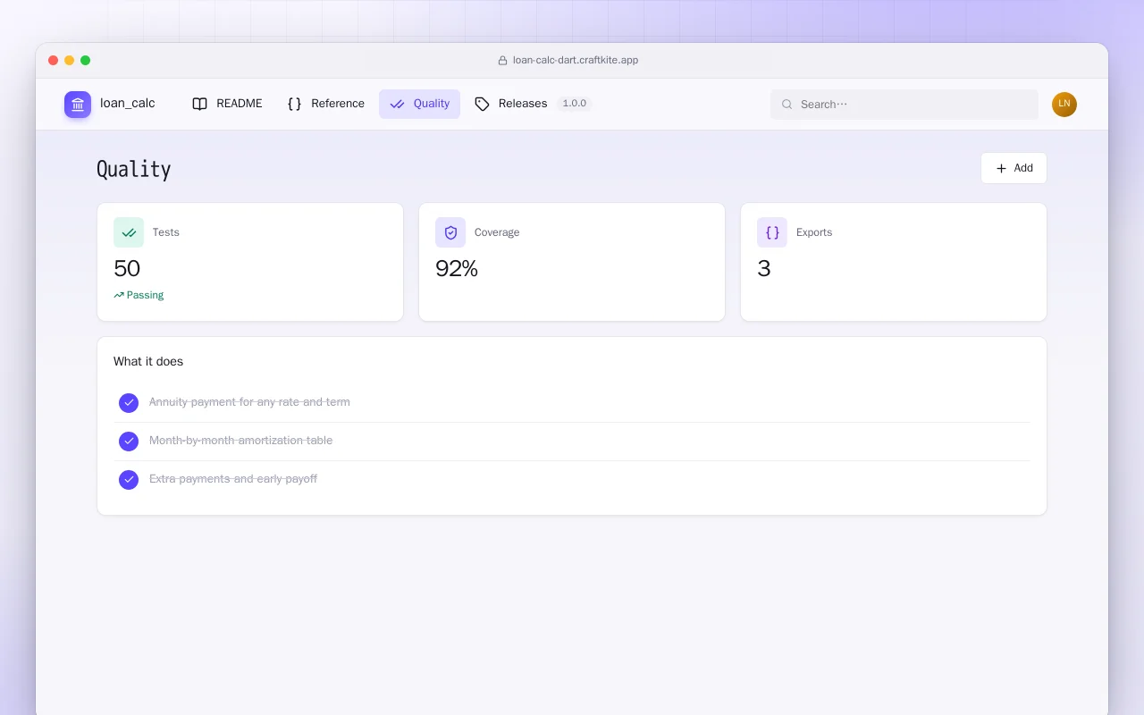 Loan Calc (Dart): the Quality screen