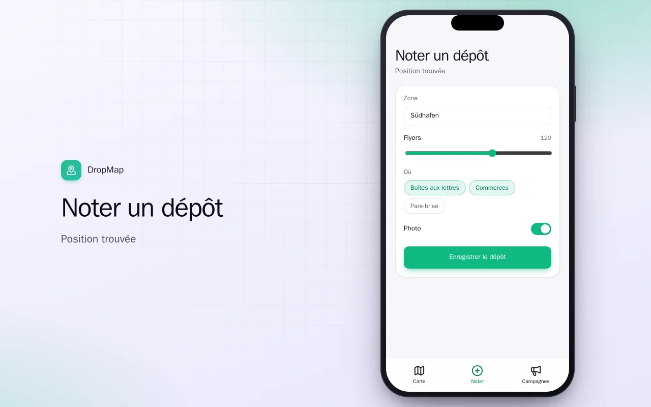 Suivi de distribution de flyers : l’écran Noter un dépôt