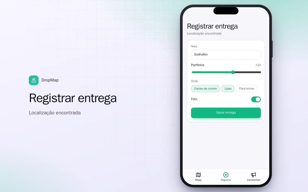 Distribuição de panfletos: a tela Registrar entrega