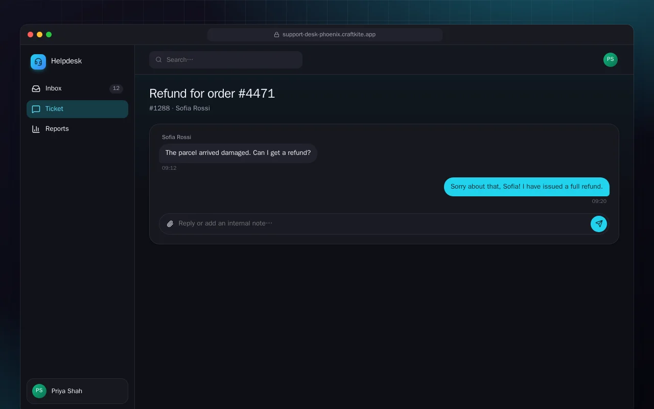Support Desk (Phoenix): the Refund for order #4471 screen