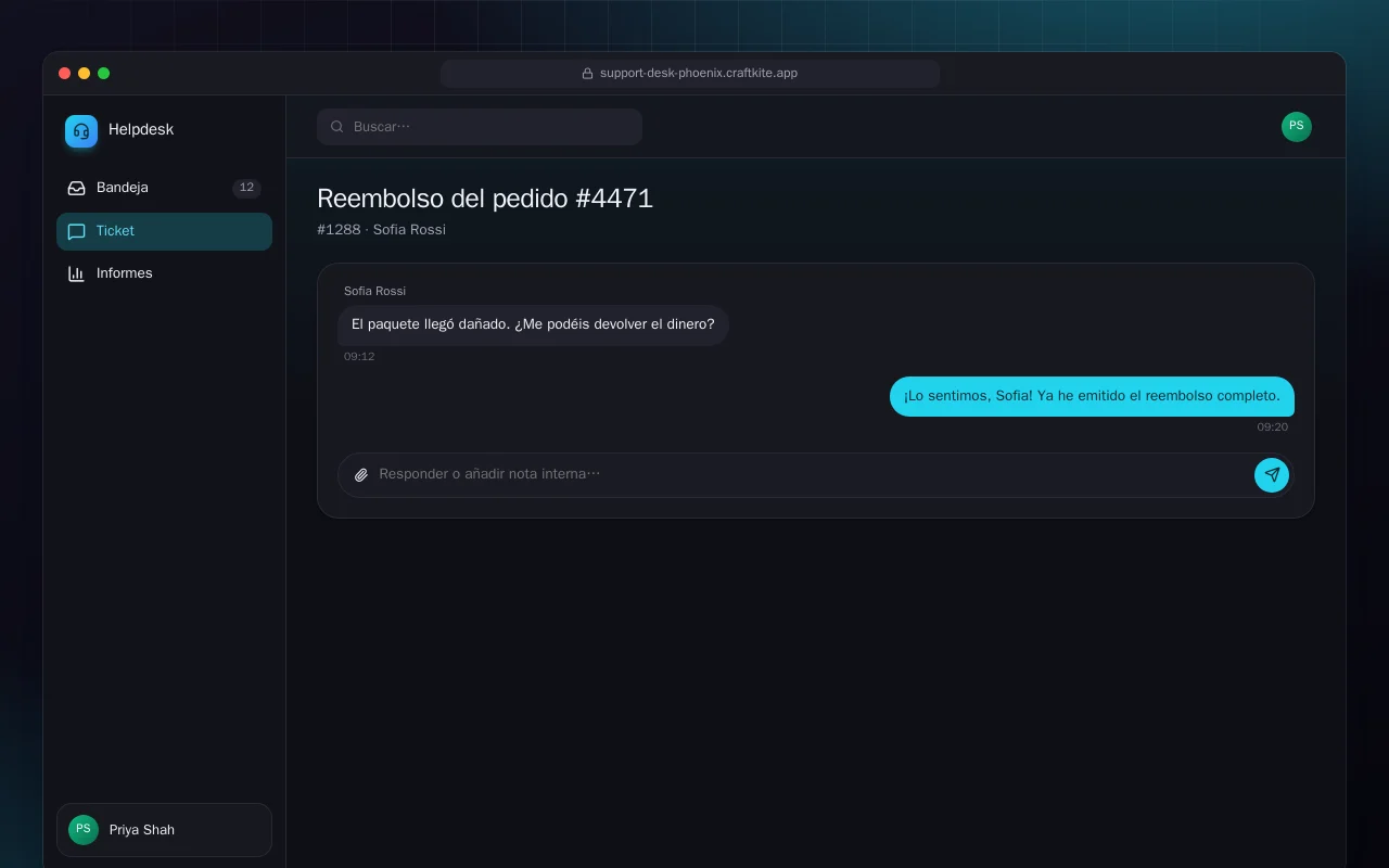 Centro de soporte (Phoenix): la pantalla Reembolso del pedido #4471