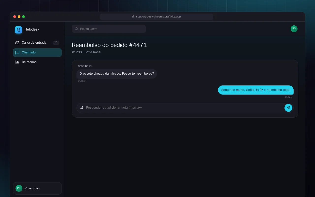 Central de suporte (Phoenix): a tela Reembolso do pedido #4471