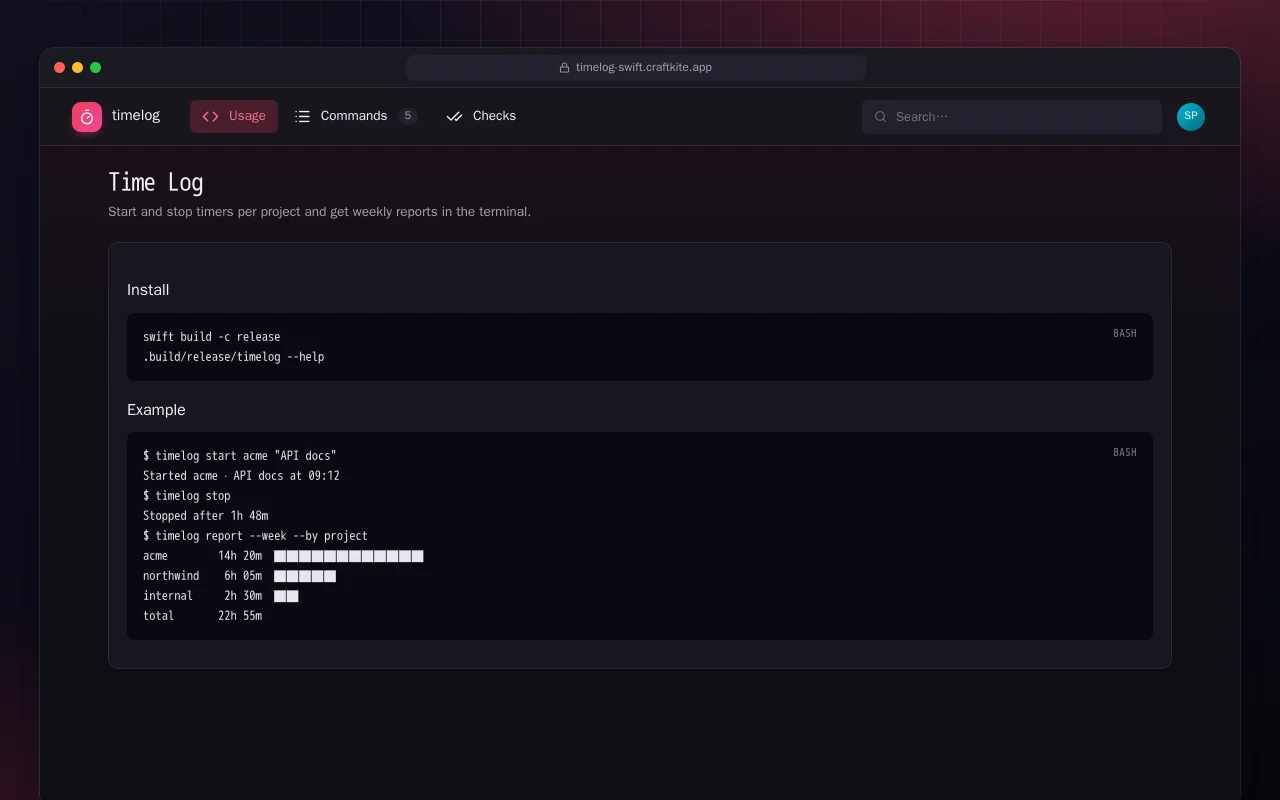 Time Log (Swift): the Time Log screen