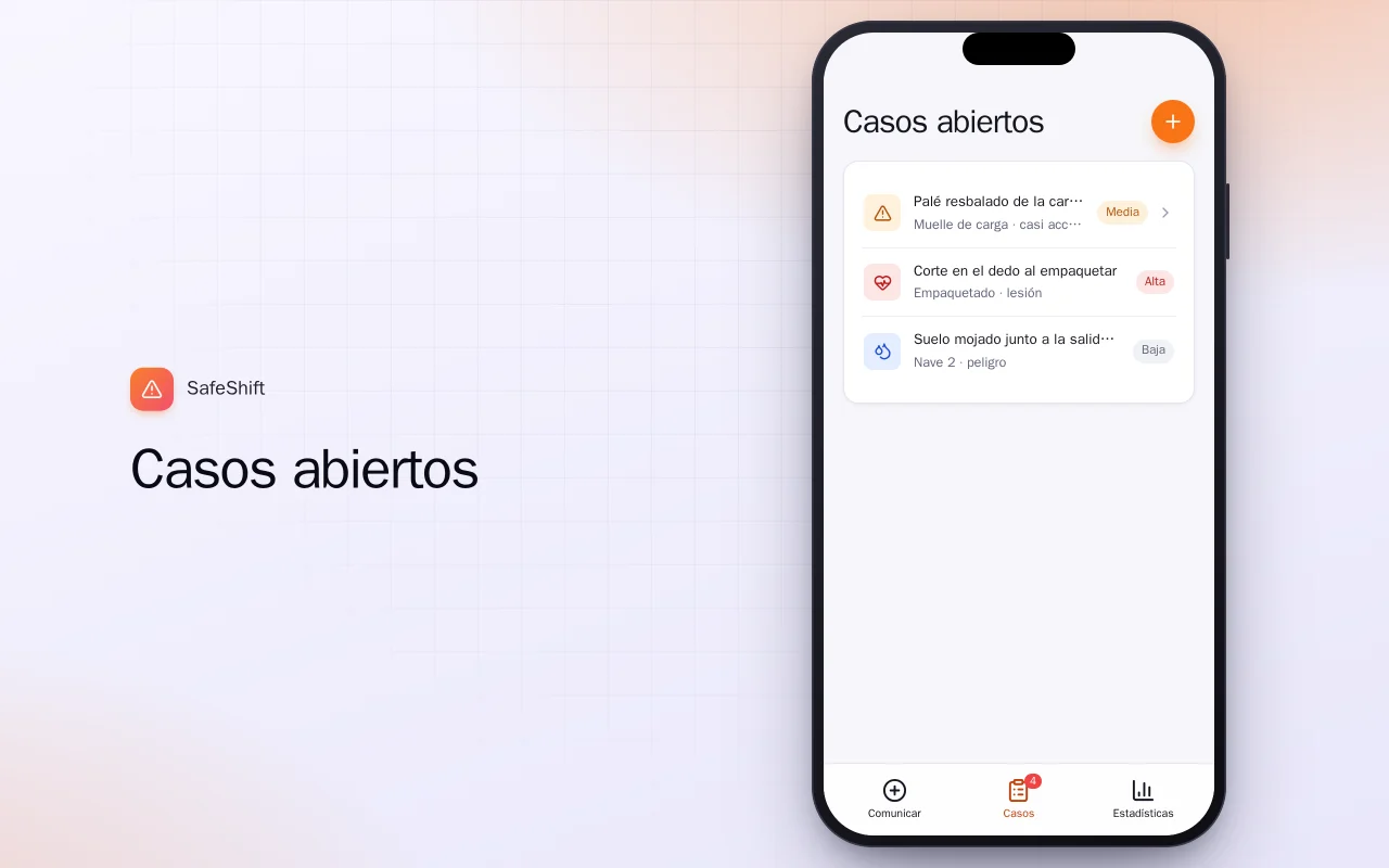 Parte de incidentes laborales: la pantalla Casos abiertos