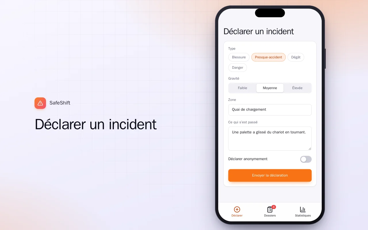 Déclaration d’incident au travail : l’écran Déclarer un incident