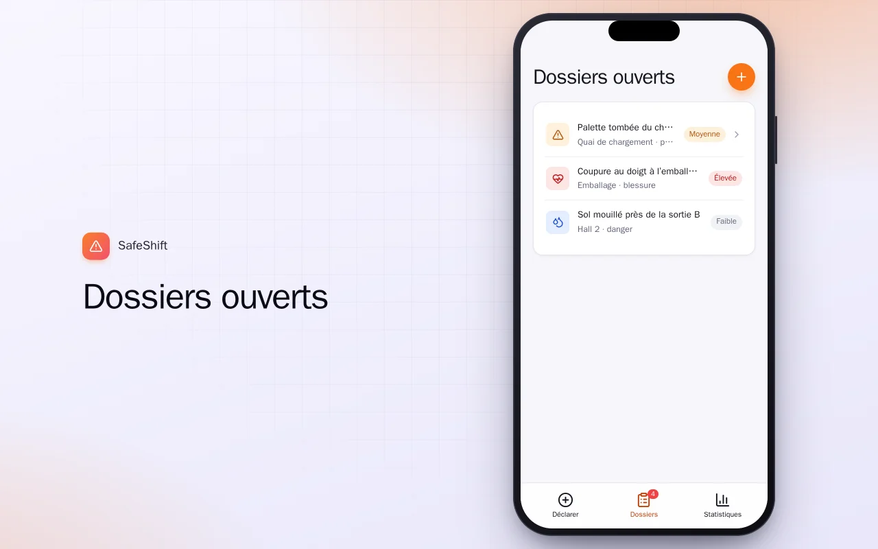 Déclaration d’incident au travail : l’écran Dossiers ouverts