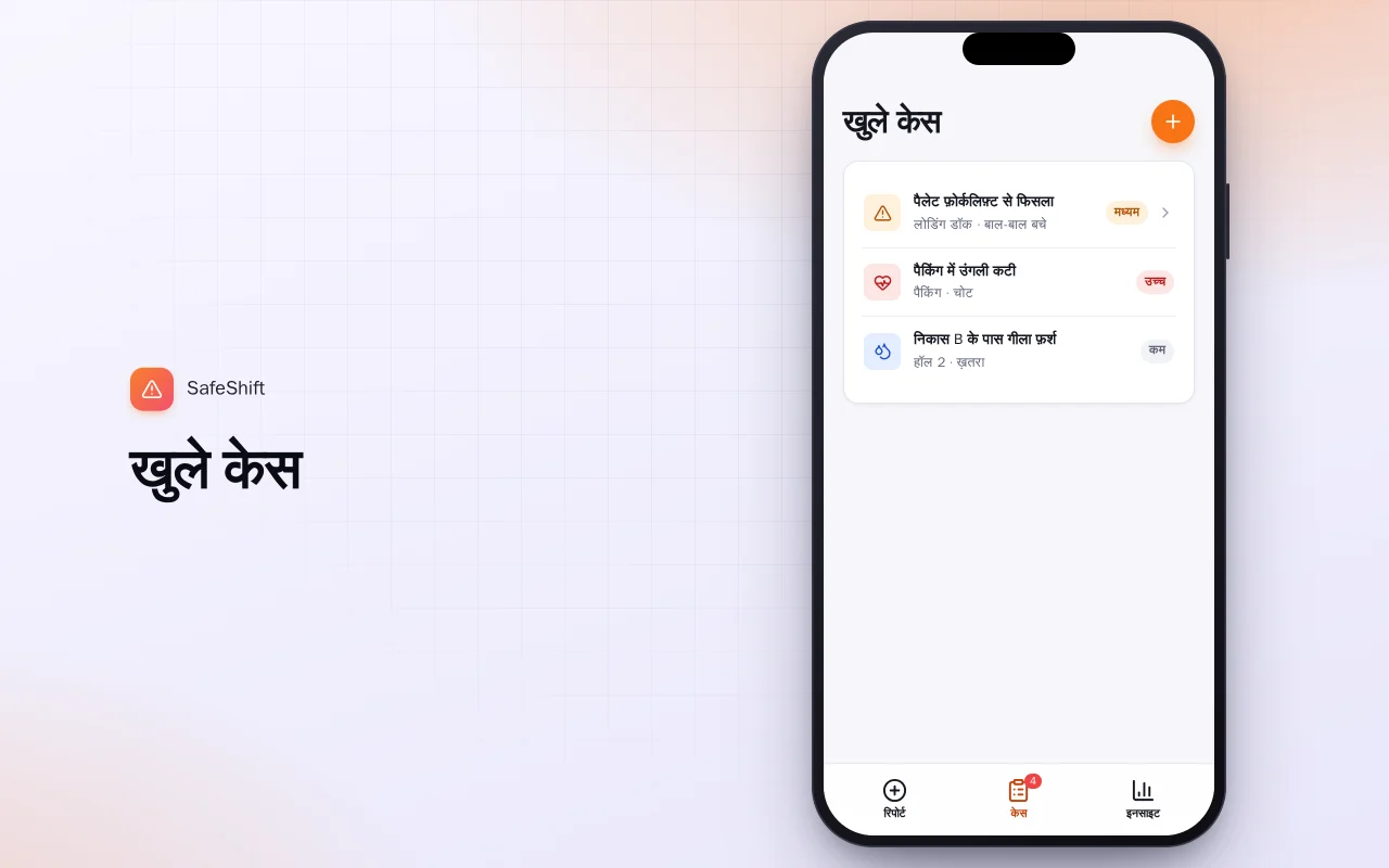 कार्यस्थल घटना रिपोर्ट: खुले केस स्क्रीन
