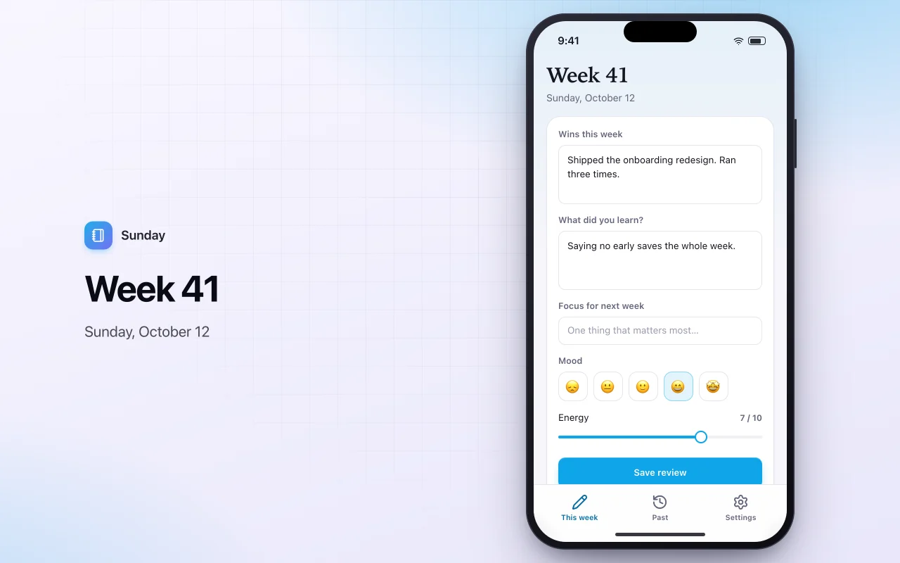 Weekly review journal: the Week 41 screen