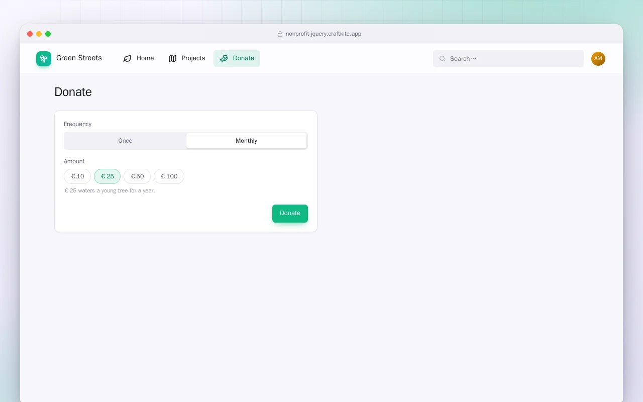 Nonprofit Website (HTML): the Donate screen