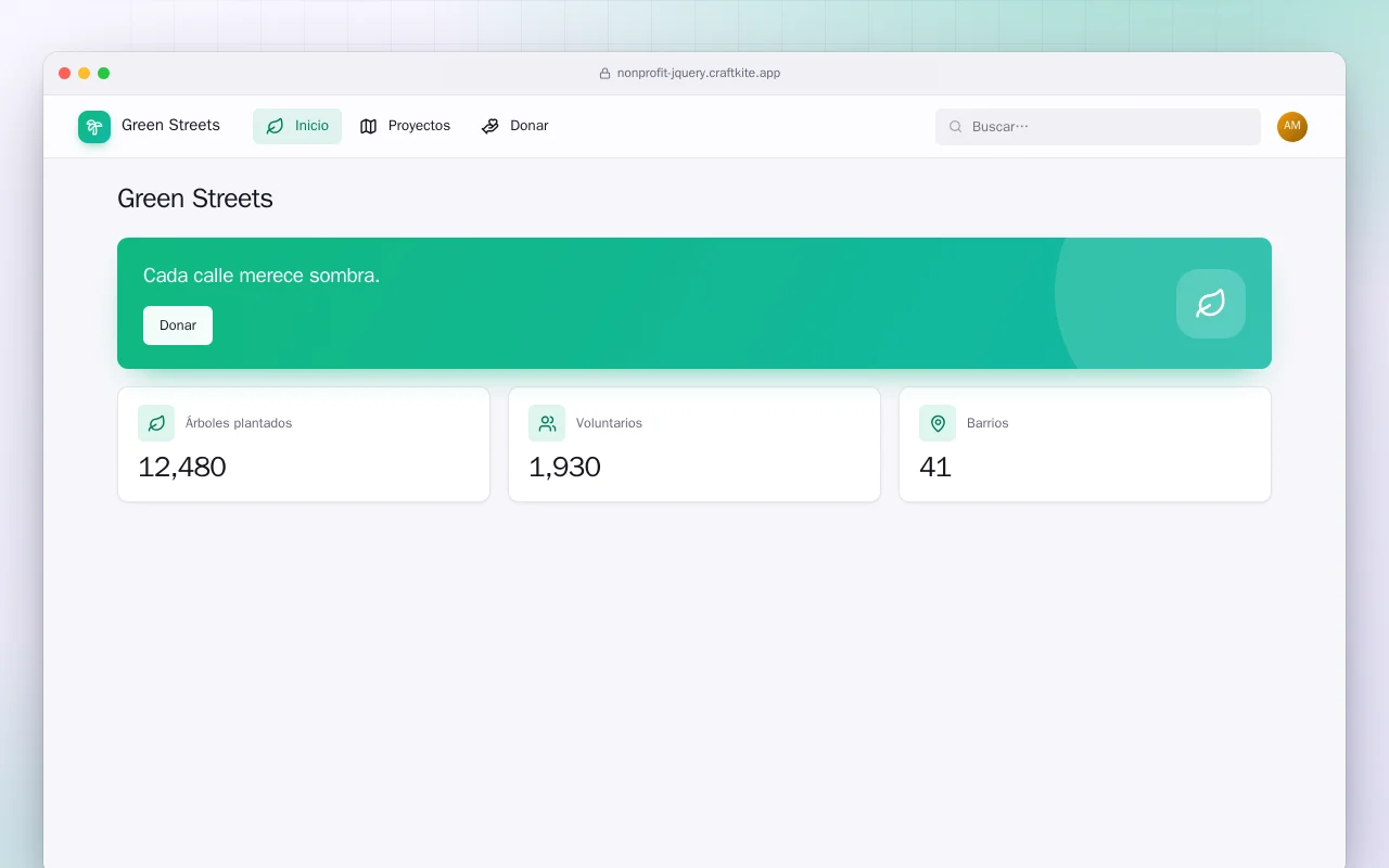 Web de ONG (HTML): la pantalla Green Streets