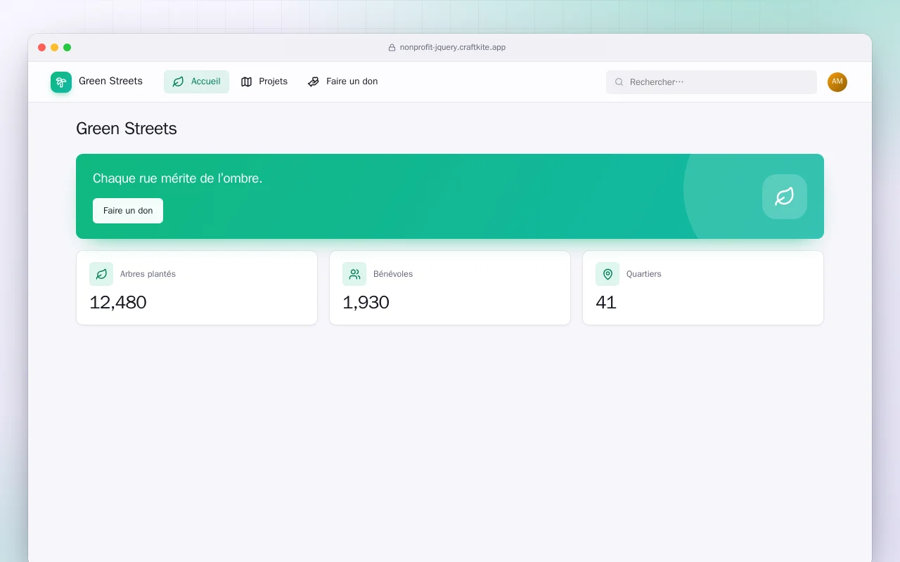 Site d’association (HTML) : l’écran Green Streets
