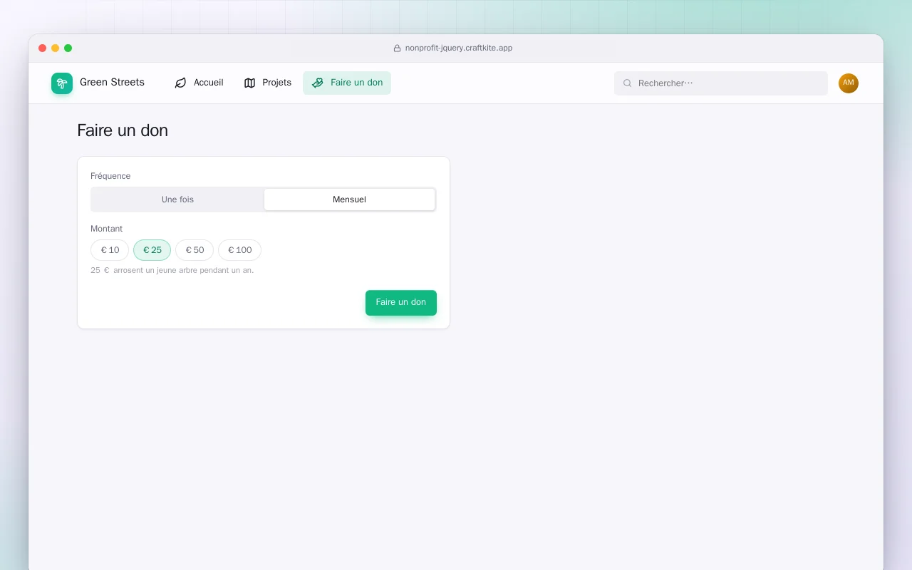 Site d’association (HTML) : l’écran Faire un don