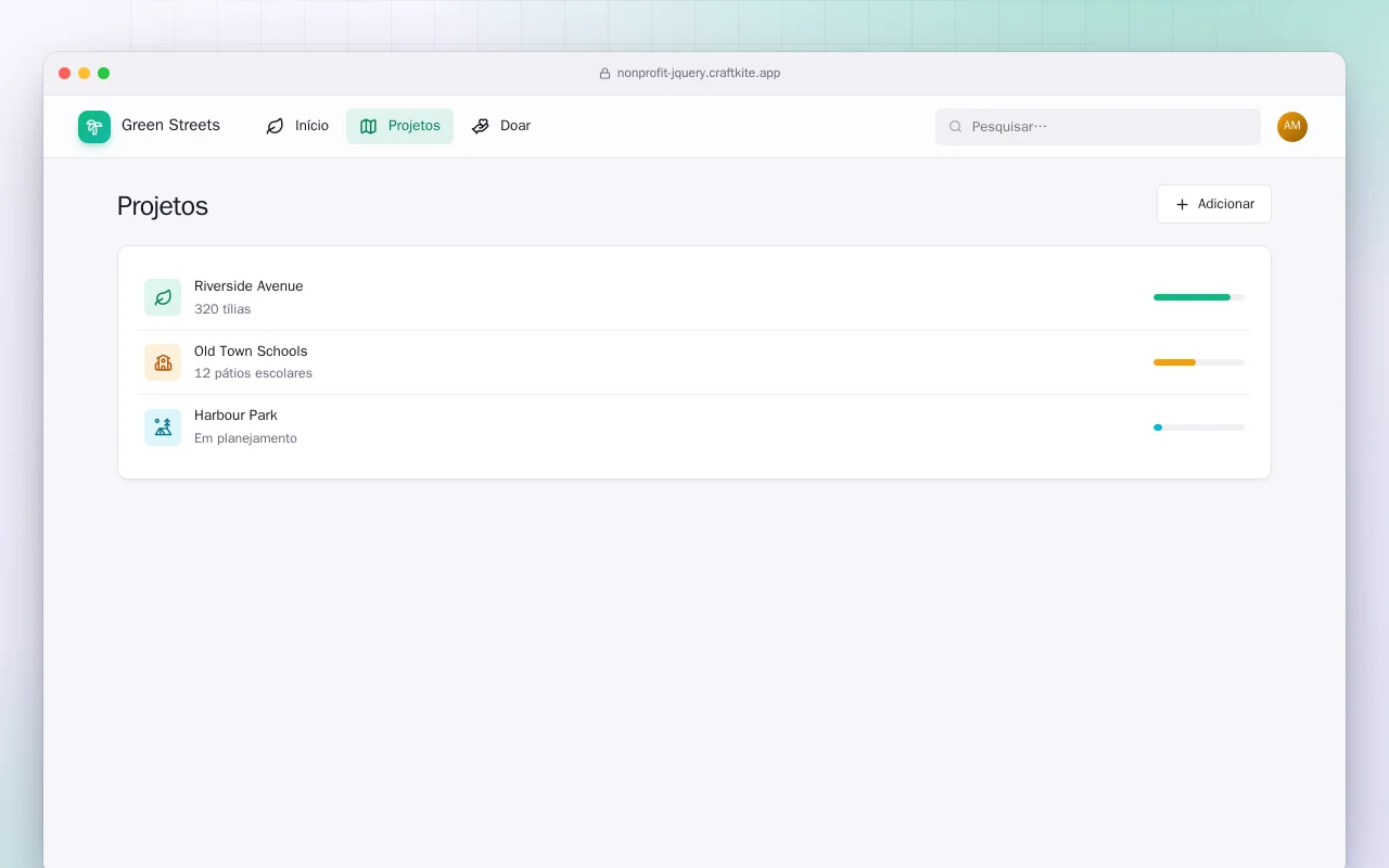 Site de ONG (HTML): a tela Projetos