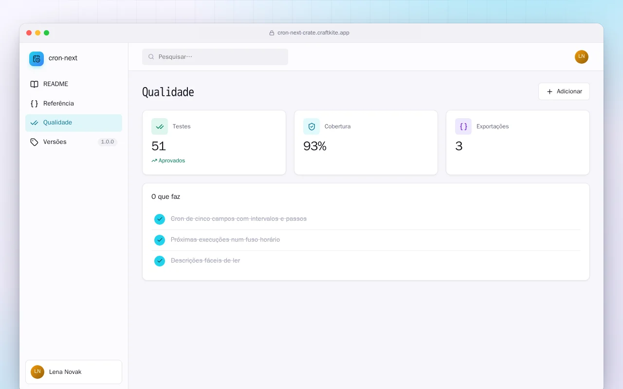 Cron Next (Rust): a tela Qualidade