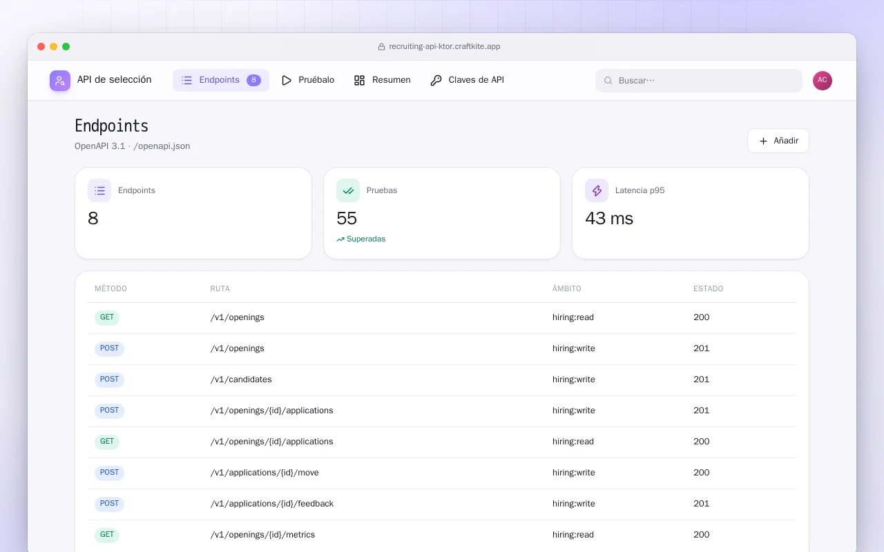 API de selección (Ktor): la pantalla Endpoints