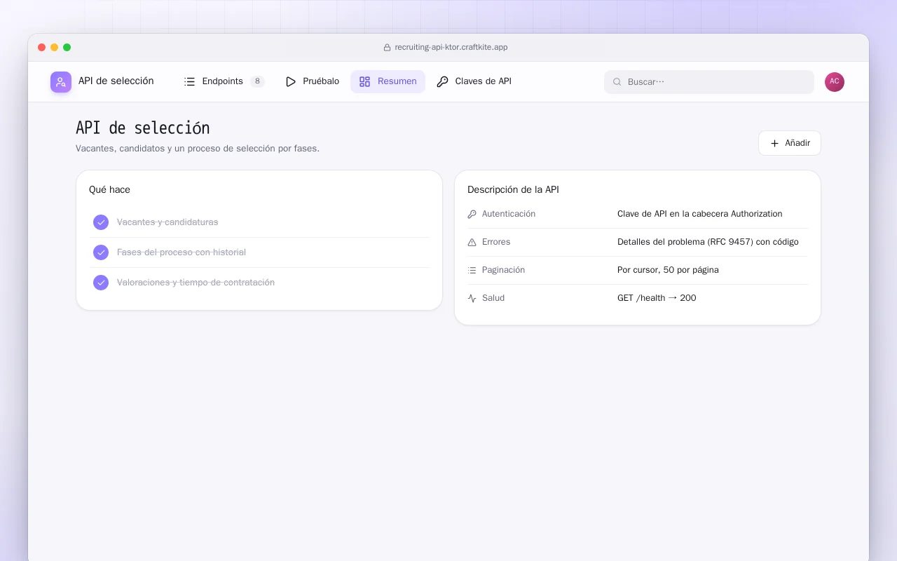 API de selección (Ktor): la pantalla API de selección