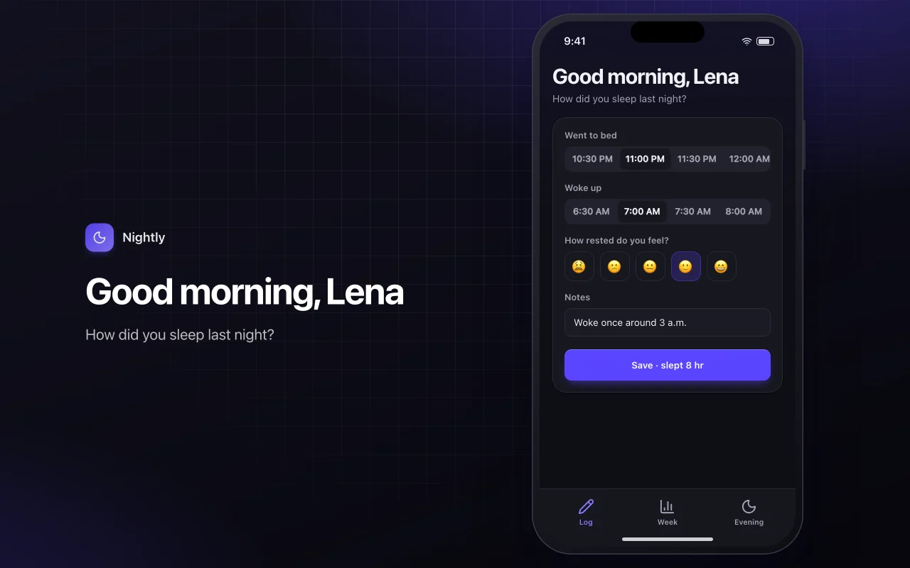Sleep diary: the Good morning, Lena screen