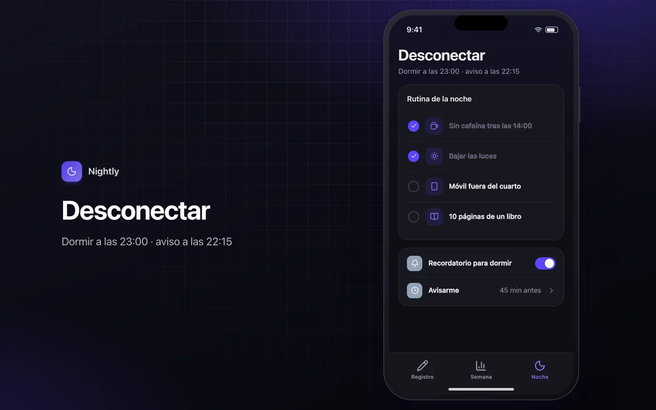 Diario de sueño: la pantalla Desconectar
