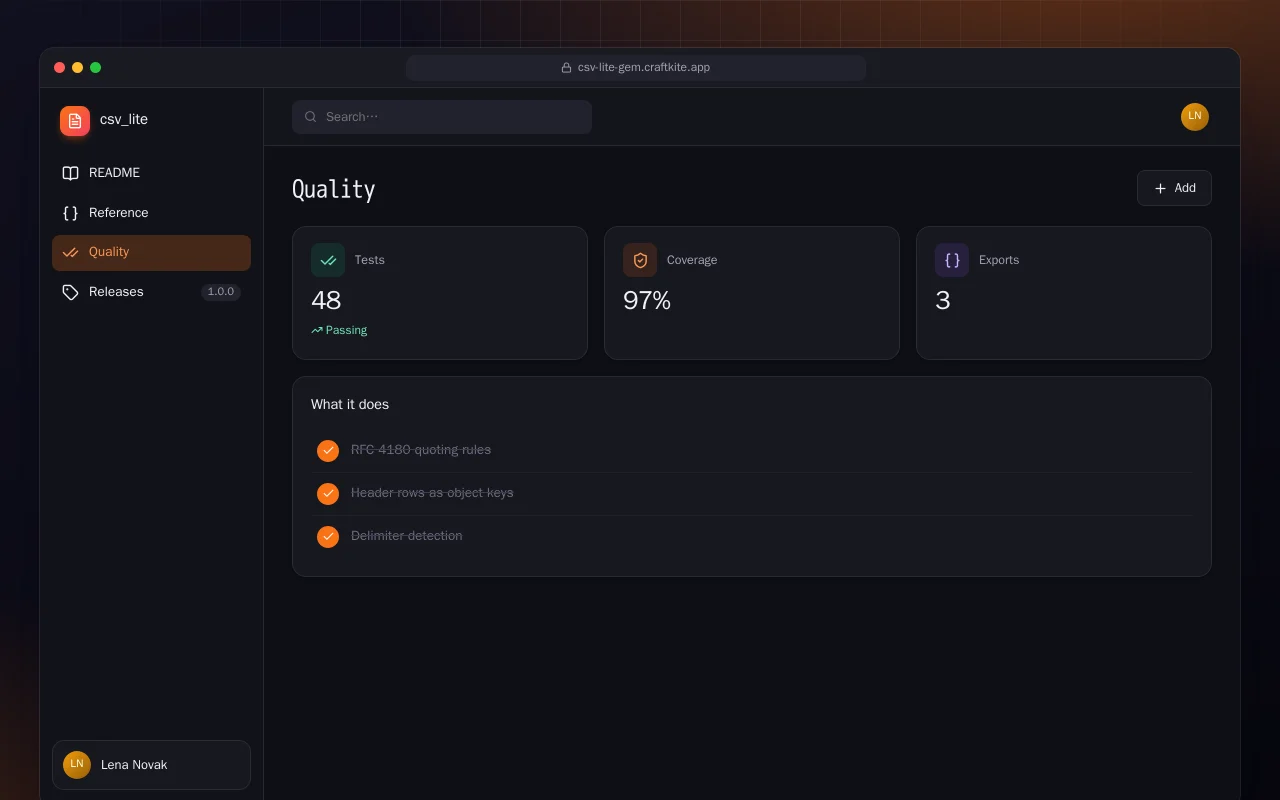 CSV Lite (Ruby): the Quality screen