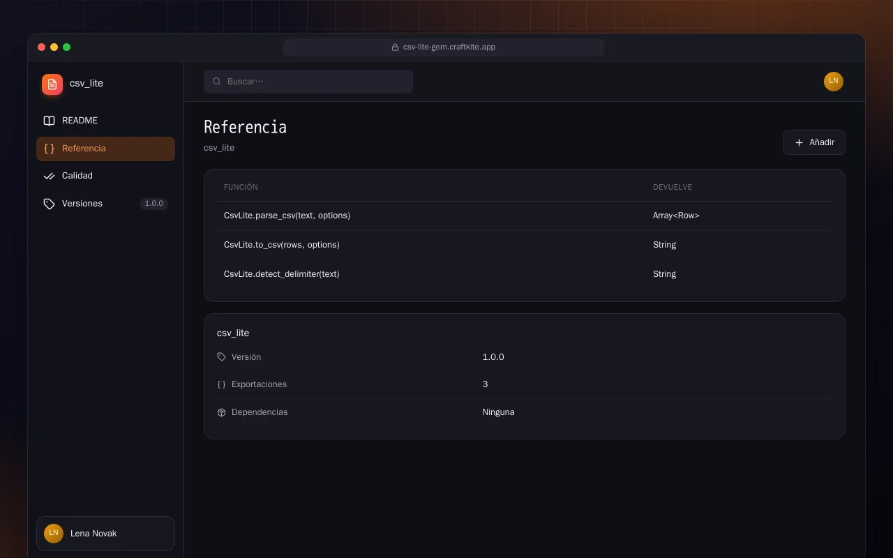 CSV Lite (Ruby): la pantalla Referencia