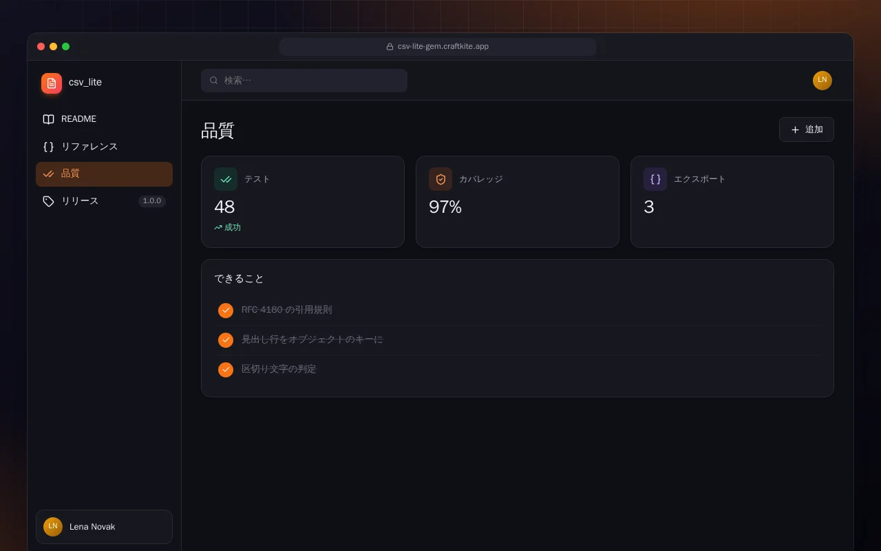 CSV Lite（Ruby）：品質画面