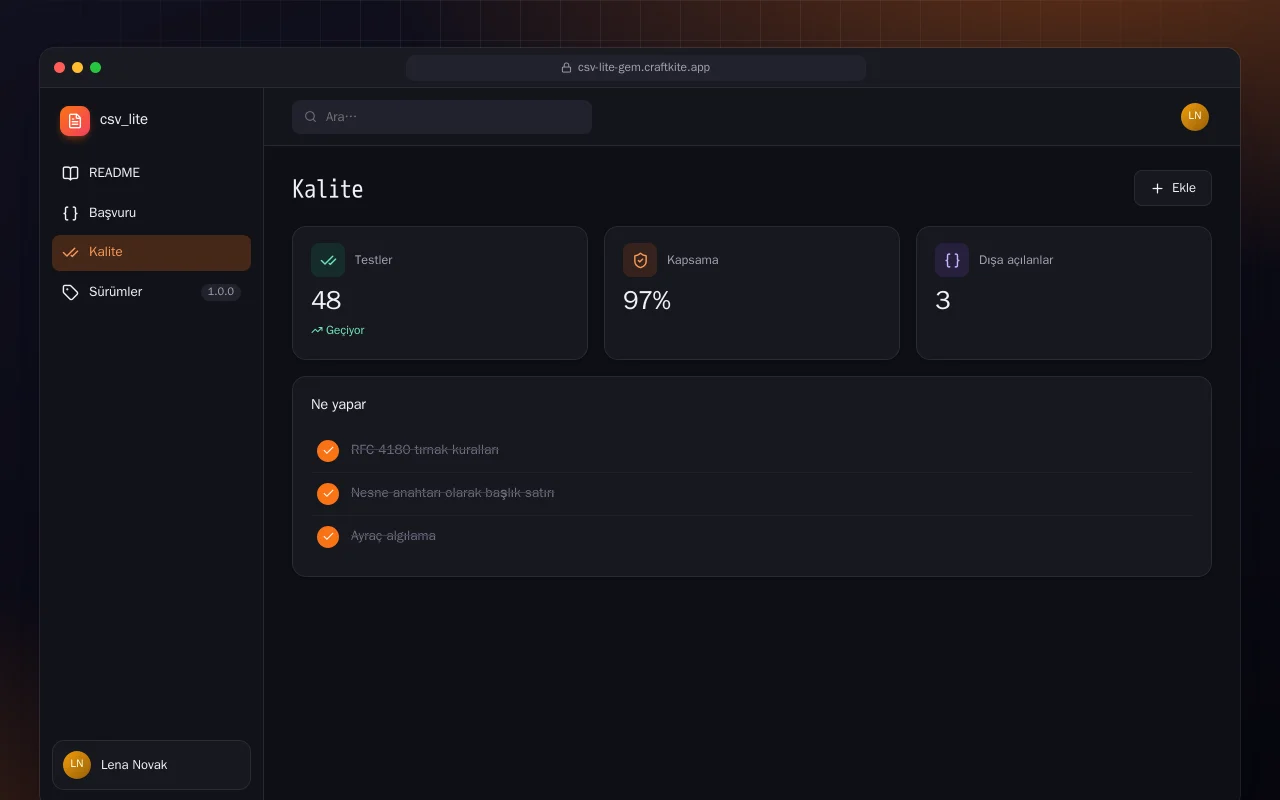 CSV Lite (Ruby): Kalite ekranı