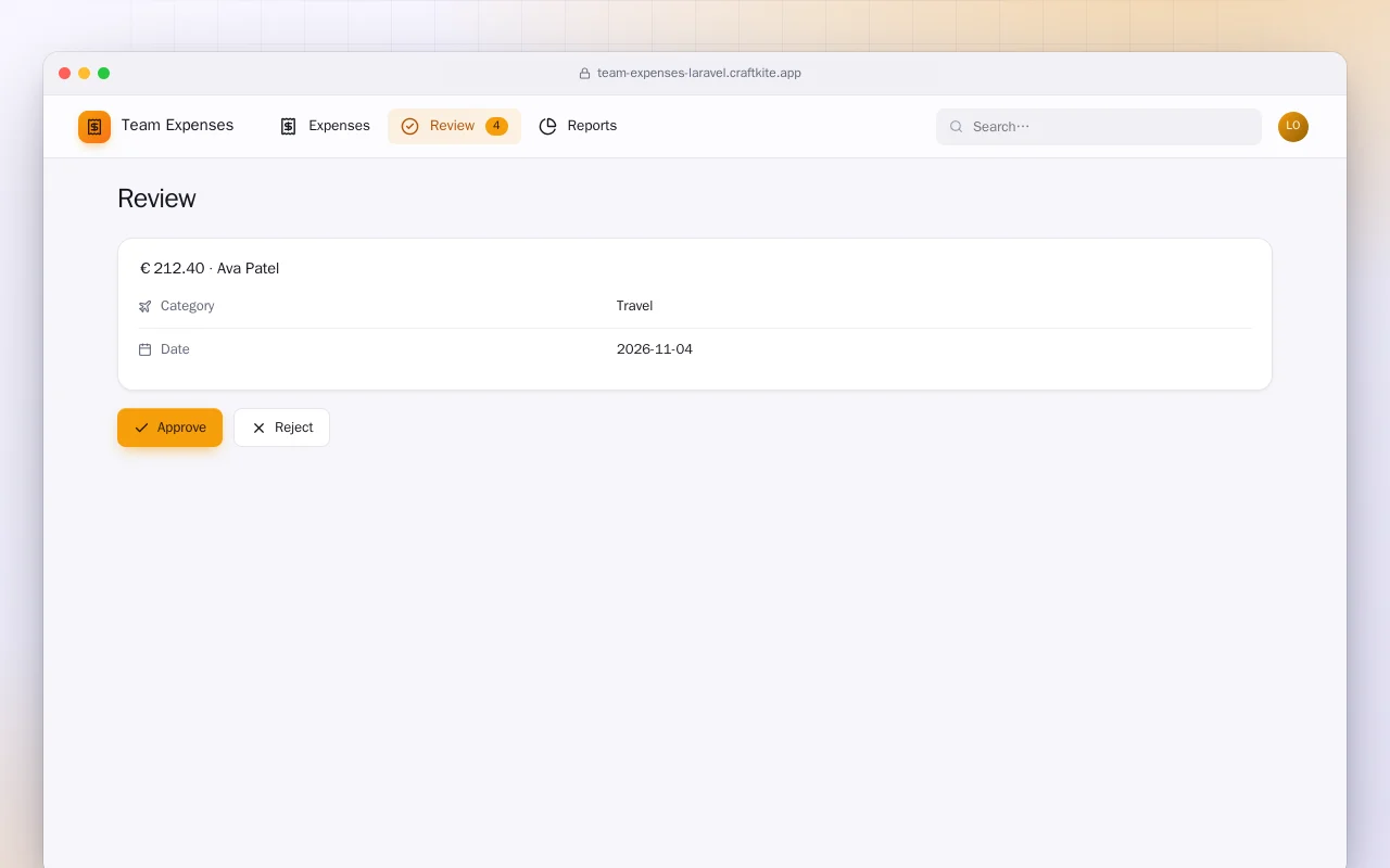 Team Expenses (Laravel): the Review screen