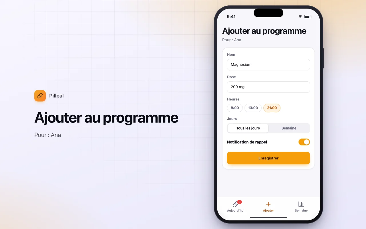 Pilulier et compléments du quotidien : l’écran Ajouter au programme