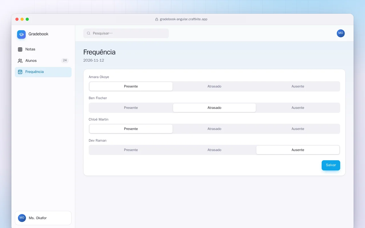 Diário de notas (Angular): a tela Frequência