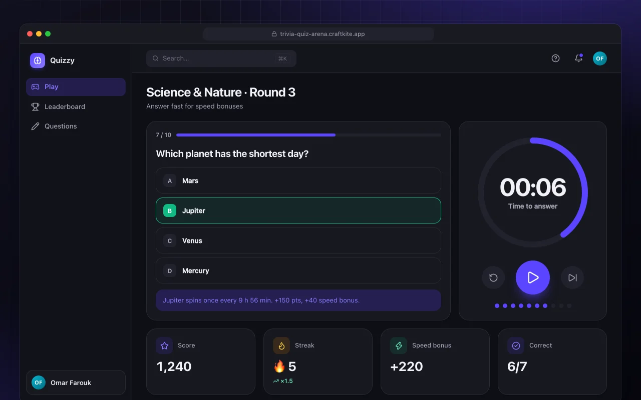Trivia quiz arena: the Science & Nature · Round 3 screen