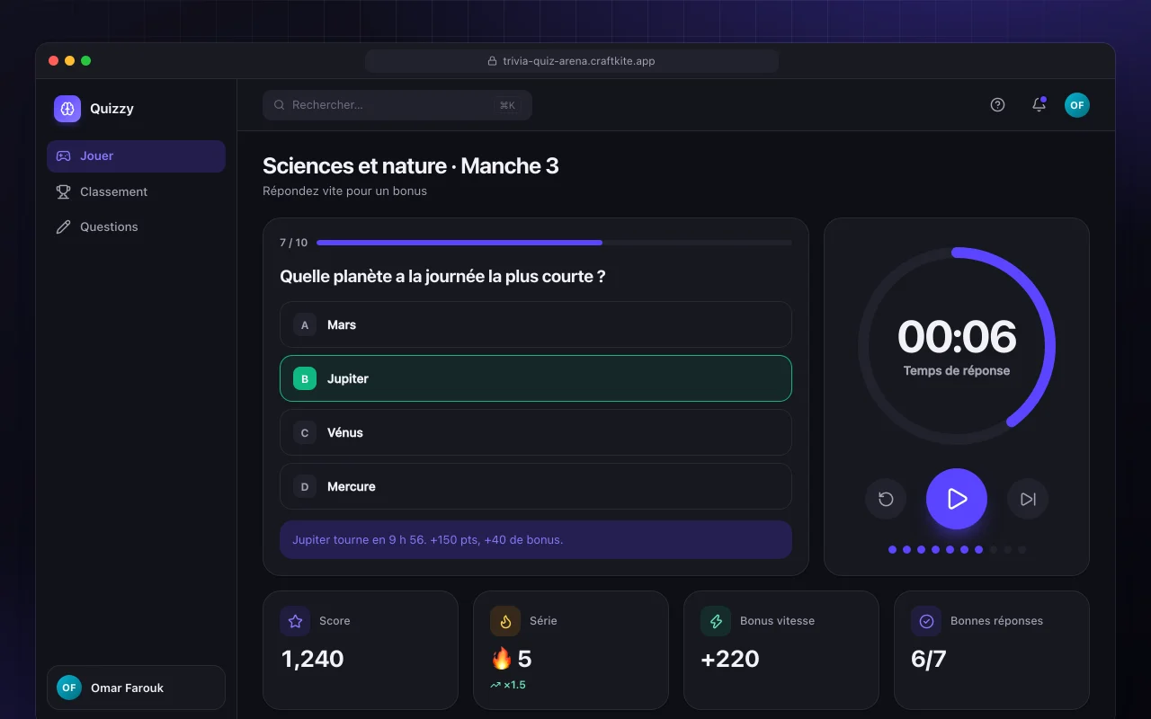 Arène de quiz culture générale : l’écran Sciences et nature · Manche 3