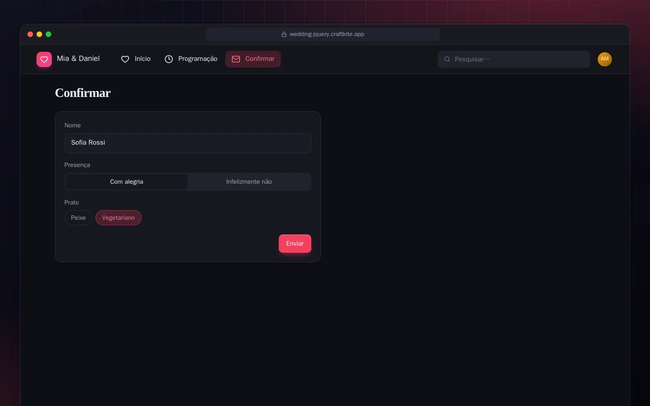 Site de casamento (HTML): a tela Confirmar