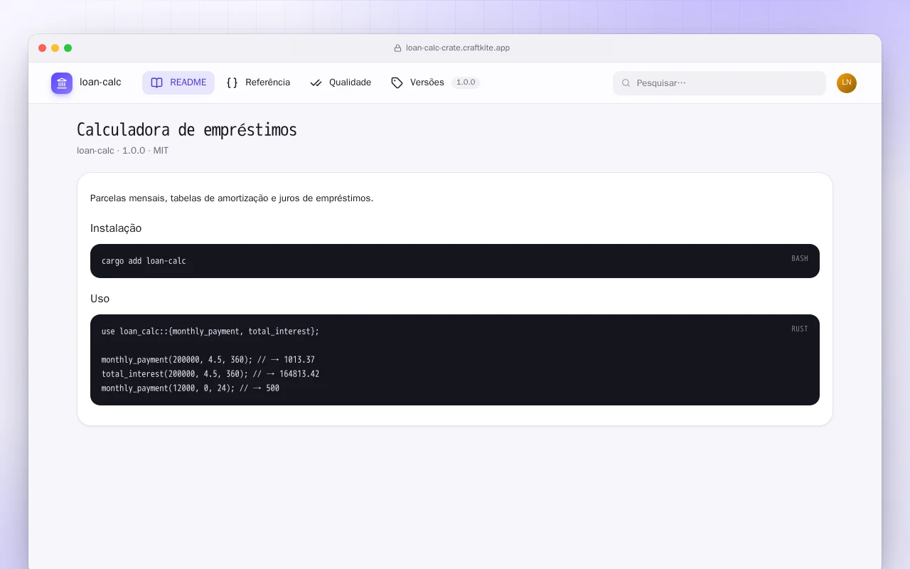Calculadora de empréstimos (Rust): a tela Calculadora de empréstimos
