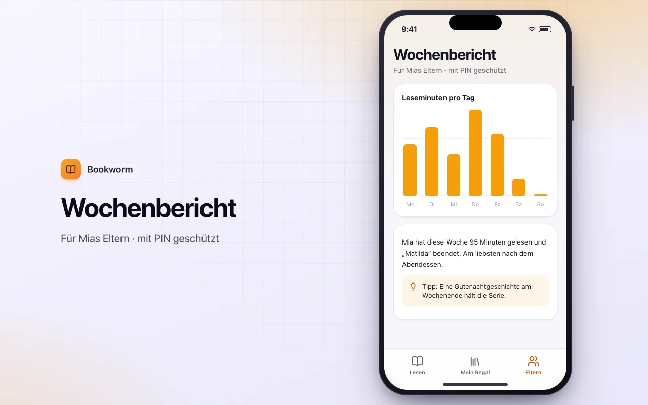 Lesetagebuch für Kinder: der Bildschirm „Wochenbericht“