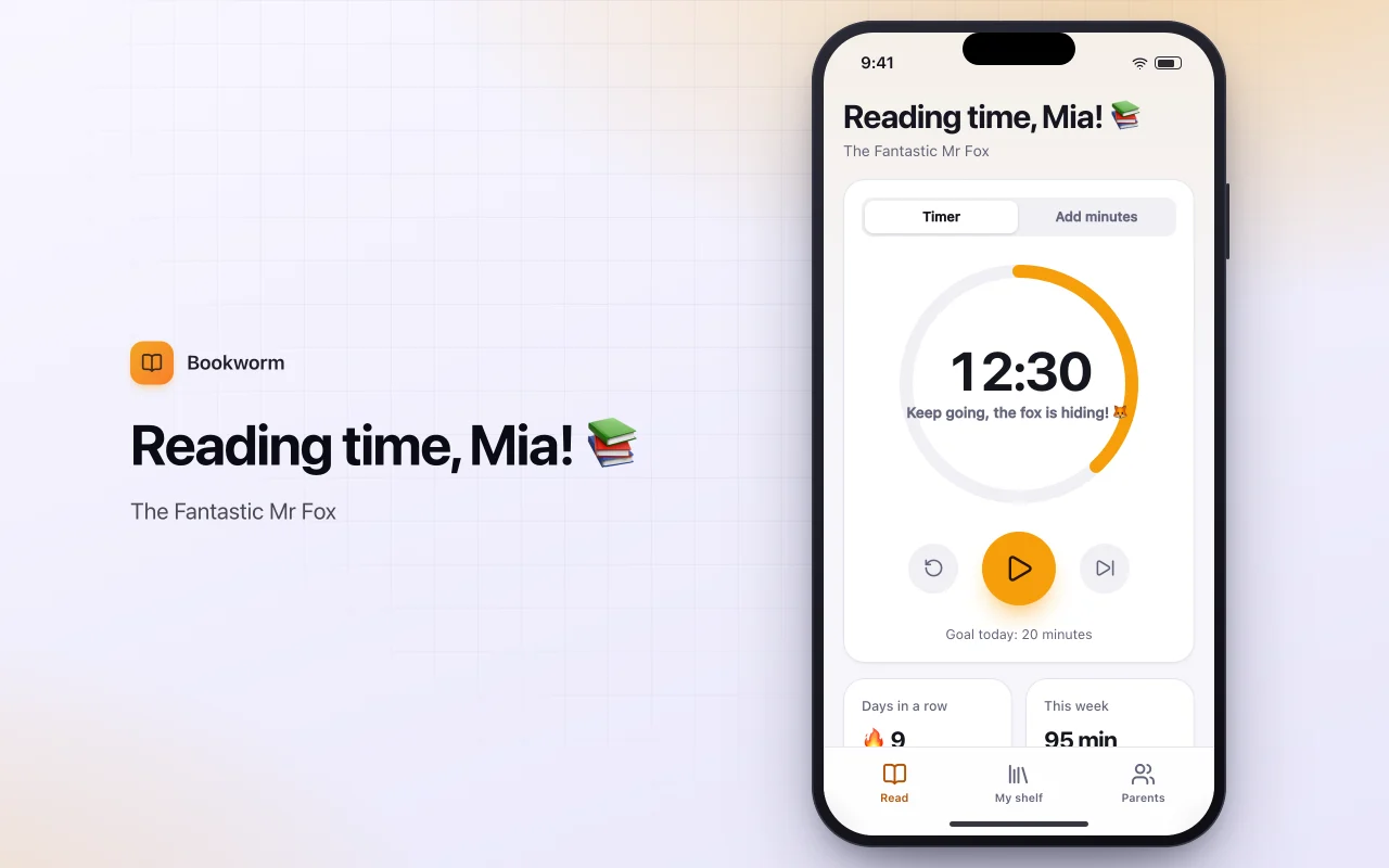 Kids reading log: the Reading time, Mia! 📚 screen