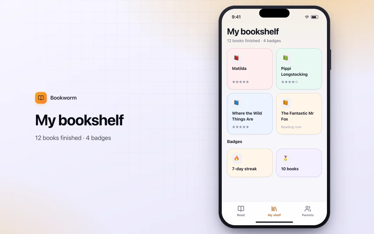 Kids reading log: the My bookshelf screen