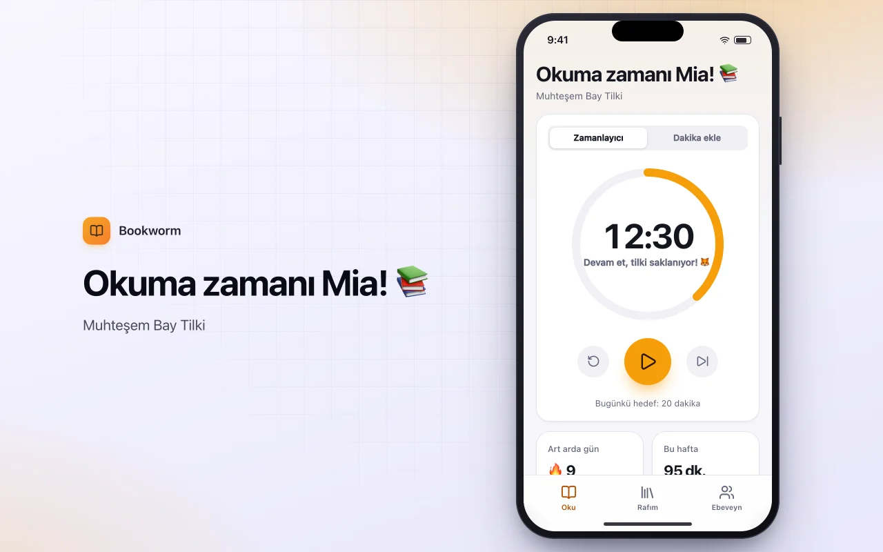 Çocuk okuma günlüğü: Okuma zamanı Mia! 📚 ekranı