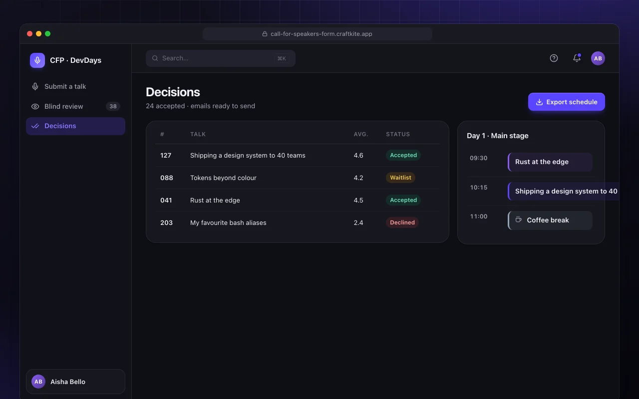 Call for speakers: the Decisions screen