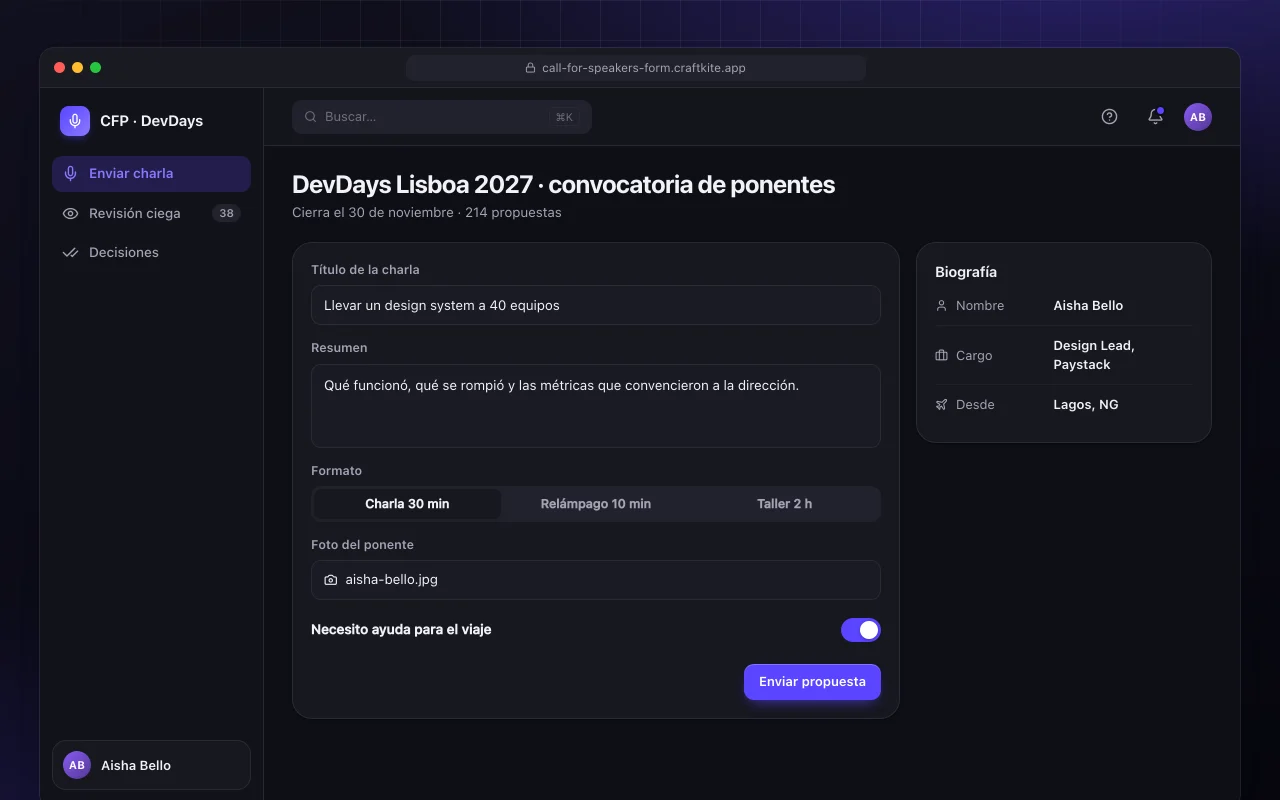 Convocatoria de ponentes: la pantalla DevDays Lisboa 2027 · convocatoria de ponentes
