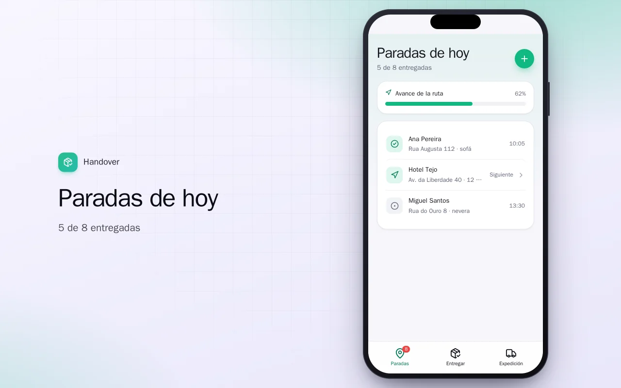 Prueba de entrega: la pantalla Paradas de hoy